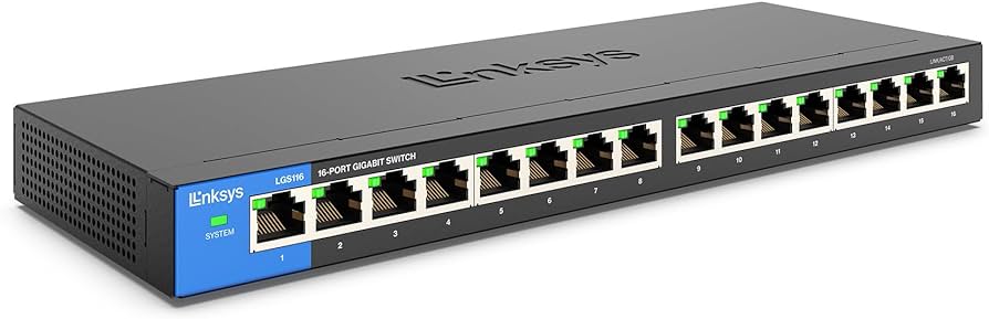 Switch Linksys LGS116 Gigabit de 16 puertos 1000 Mbps, AC 100/230 V, QoS - LGS116