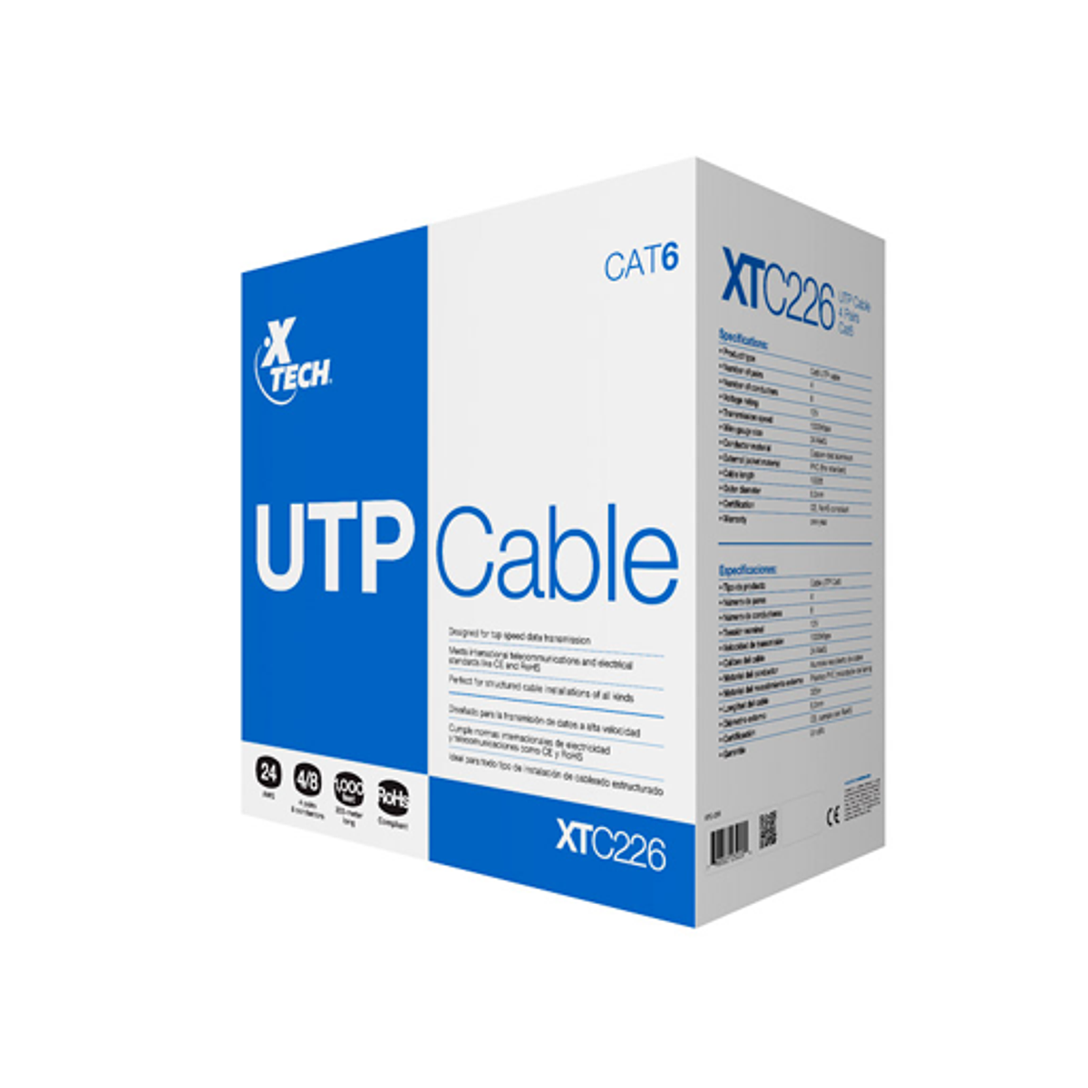 Cable de Red Xtech XTC-226, UTP, 305m, Cat-6, 24 AWG, Gris
