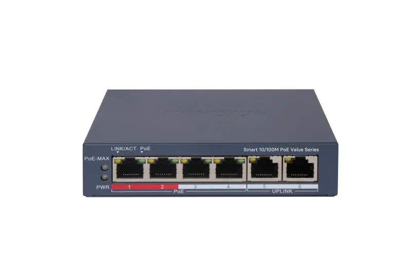 Switch Hikvision DS-3E1106HP-EI, 4 Port Fast Ethernet Smart POE