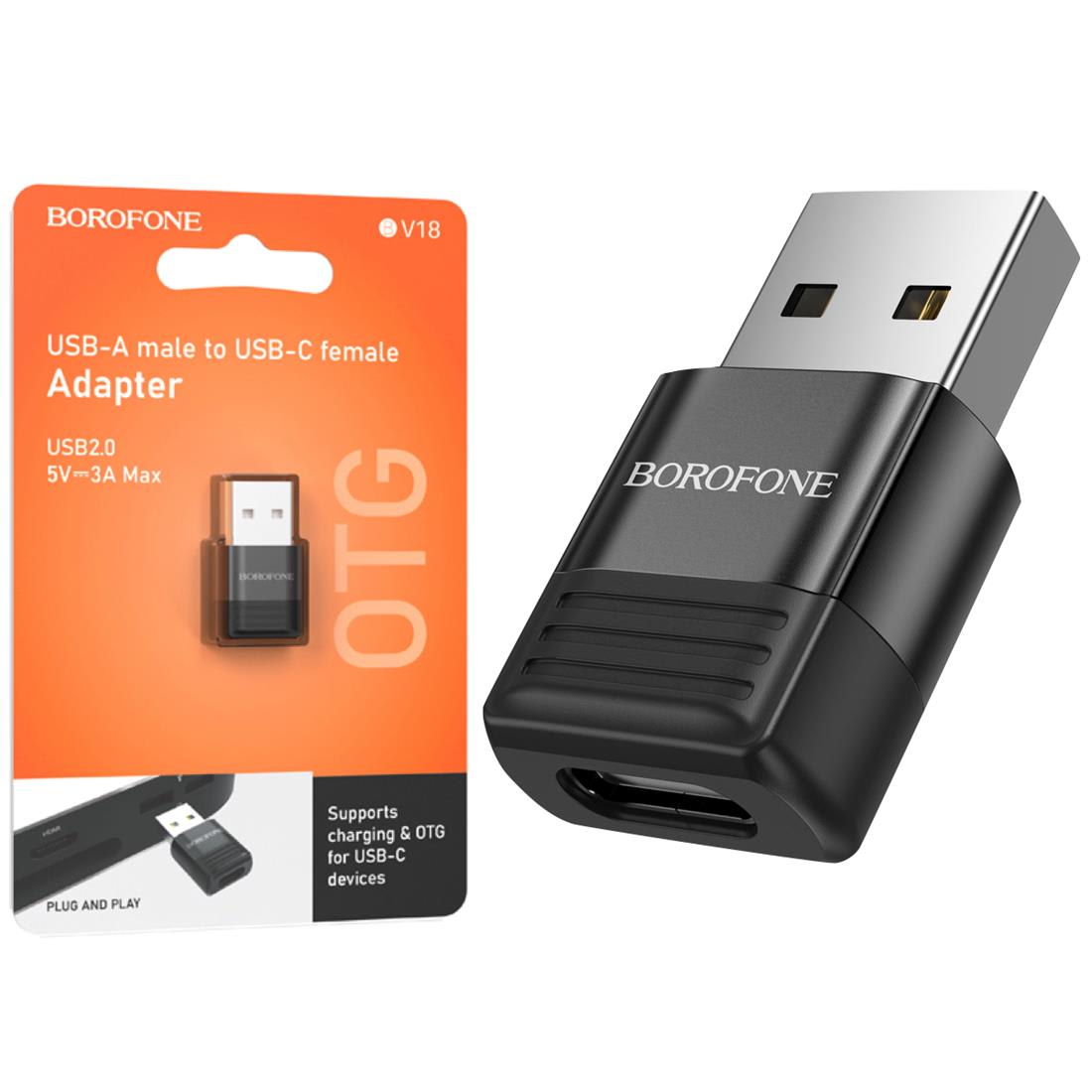 ADAPTADOR OTG USB-C HEMBRA A USB-A MACHO BOROFONE BV18