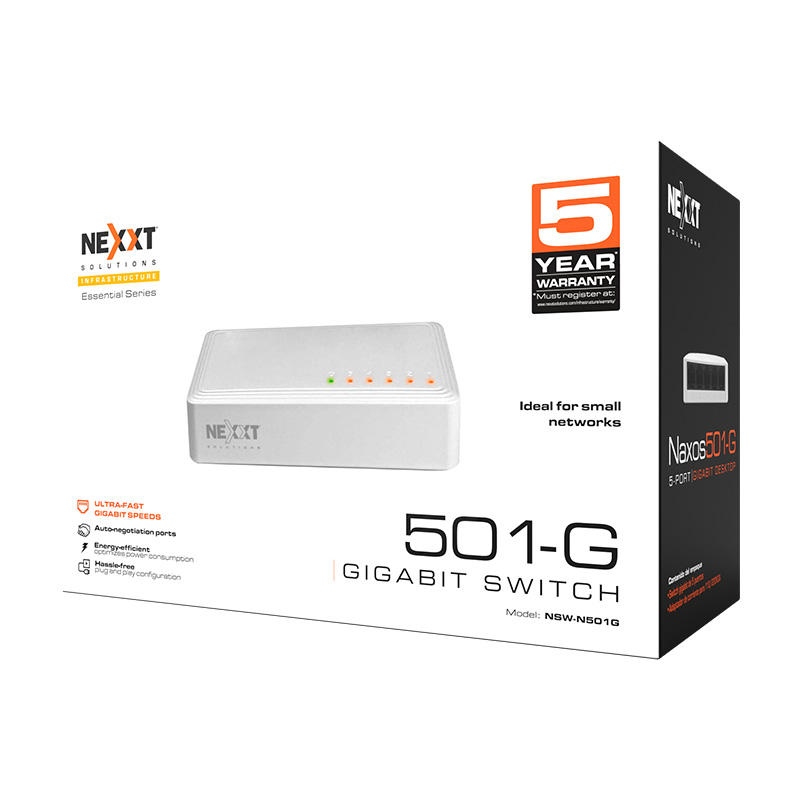 Switch Nexxt Essential Naxos501-g 5 Puertos 1gbps Gigabit