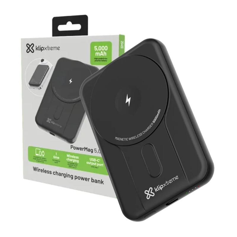 POWER BANK Klip Xtreme KPB-350 - 5000mAh, Magnético, USB-C PD, Inalámbrico CARGADOR PORTATIL